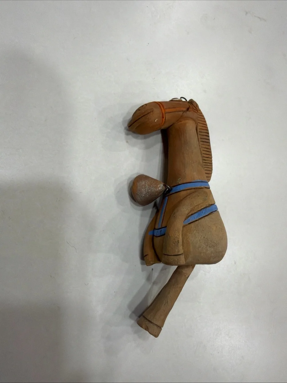 Handcrafted Brown Horse Ornament Toy with Blue Harness